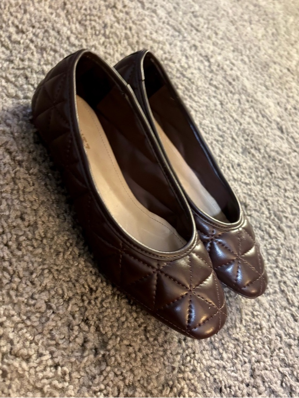 Schutz Arissa Quilted Pointed-Toe Ballet Flats in Brown